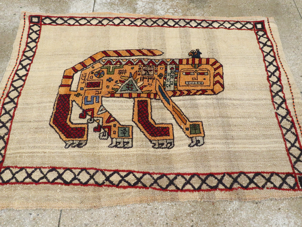 Vintage Persian Pictorial Souf Flatweave Kilim Throw Rug, No.28413 - Gsblank