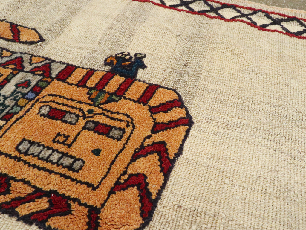 Vintage Persian Pictorial Souf Flatweave Kilim Throw Rug, No.28413 - Gsblank