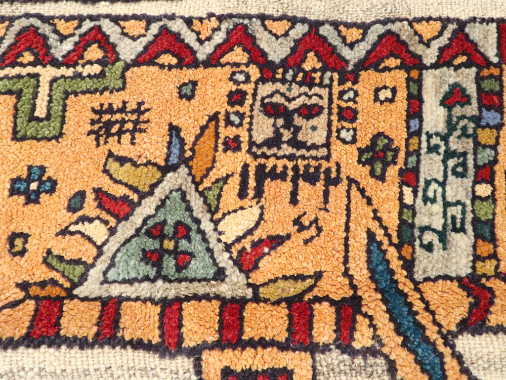 Vintage Persian Pictorial Souf Flatweave Kilim Throw Rug, No.28413 - Gsblank