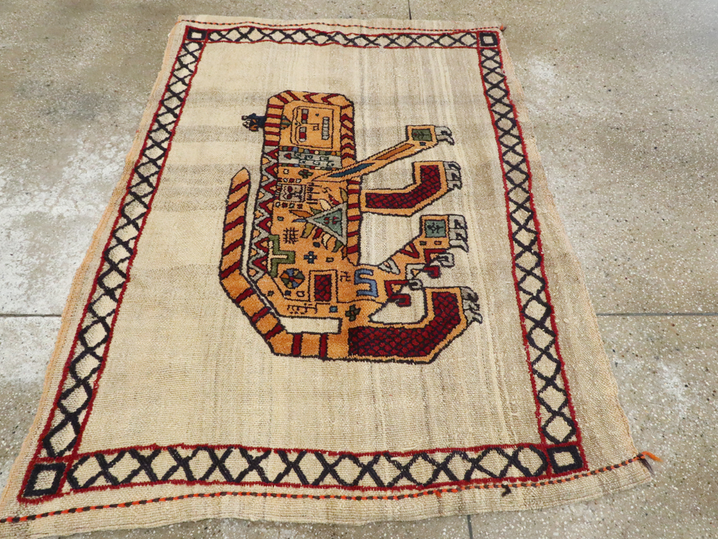 Vintage Persian Pictorial Souf Flatweave Kilim Throw Rug, No.28413 - Gsblank