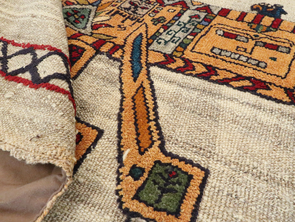 Vintage Persian Pictorial Souf Flatweave Kilim Throw Rug, No.28413 - Gsblank