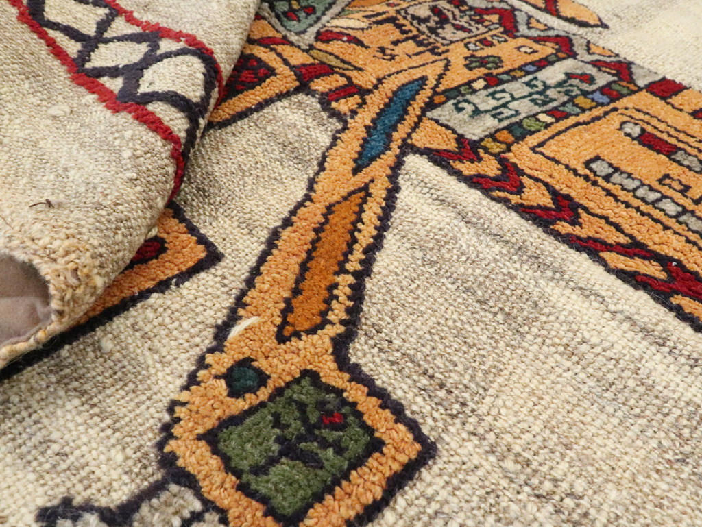 Vintage Persian Pictorial Souf Flatweave Kilim Throw Rug, No.28413 - Gsblank
