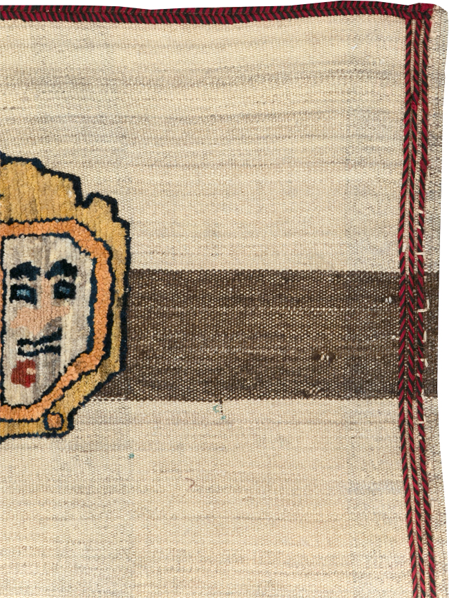 Vintage Persian Pictorial Souf Flatweave Kilim Throw Rug, No.28414 - Gsblank