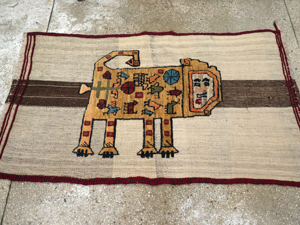 Vintage Persian Pictorial Souf Flatweave Kilim Throw Rug, No.28414 - Gsblank