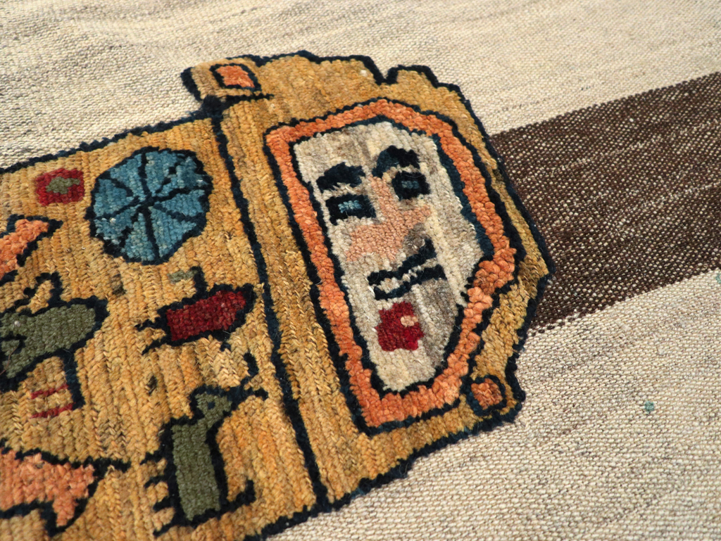 Vintage Persian Pictorial Souf Flatweave Kilim Throw Rug, No.28414 - Gsblank