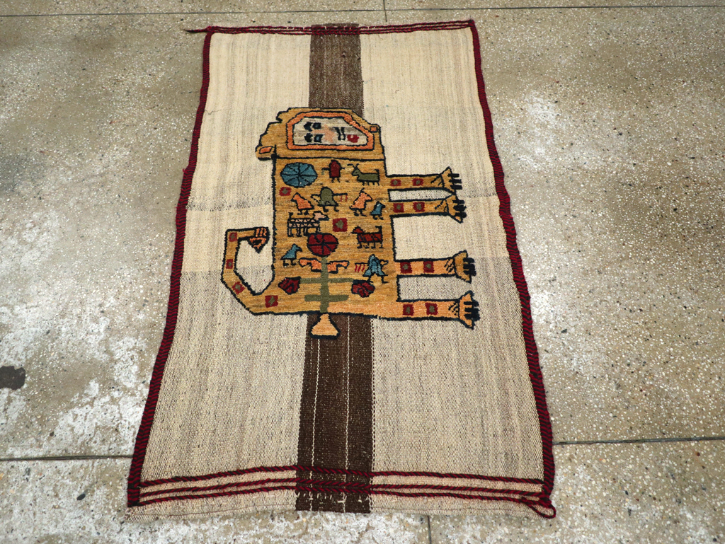 Vintage Persian Pictorial Souf Flatweave Kilim Throw Rug, No.28414 - Gsblank