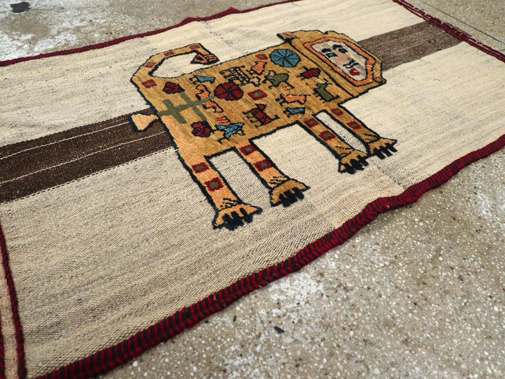 Vintage Persian Pictorial Souf Flatweave Kilim Throw Rug, No.28414 - Gsblank