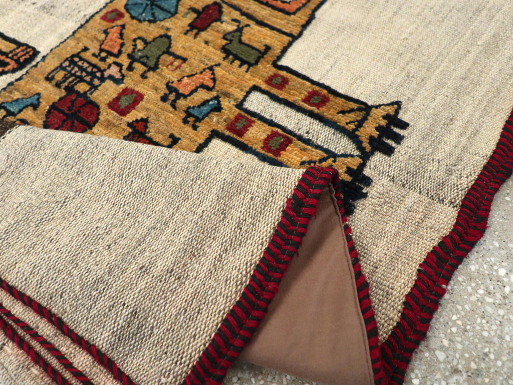 Vintage Persian Pictorial Souf Flatweave Kilim Throw Rug, No.28414 - Gsblank