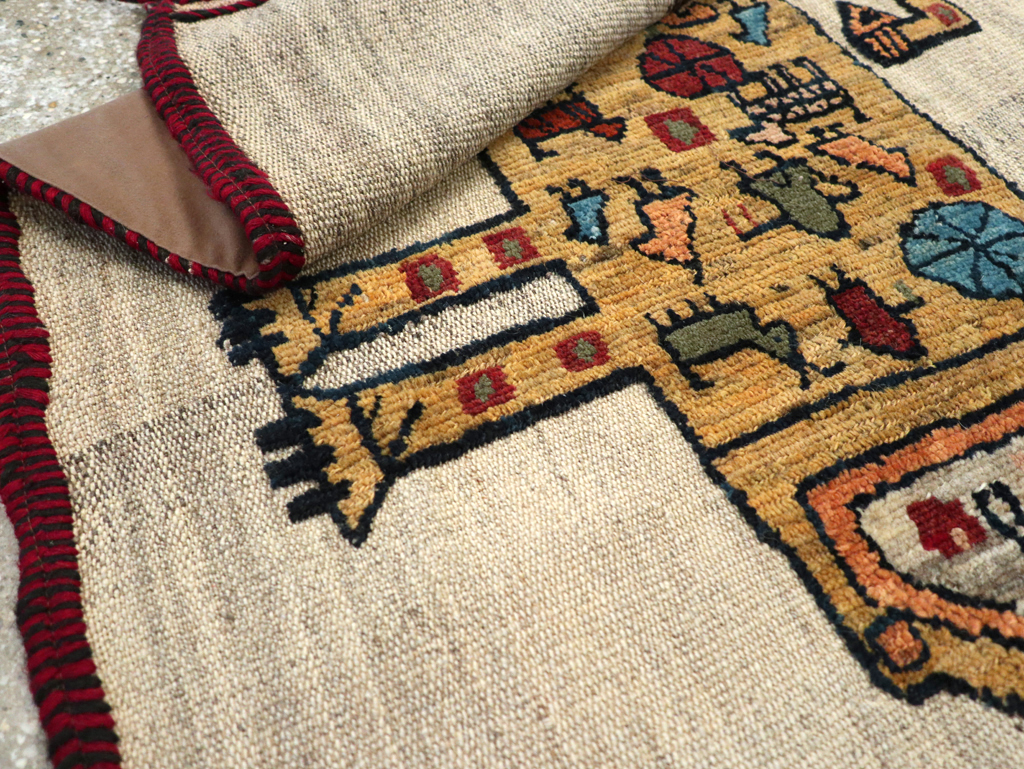 Vintage Persian Pictorial Souf Flatweave Kilim Throw Rug, No.28414 - Gsblank