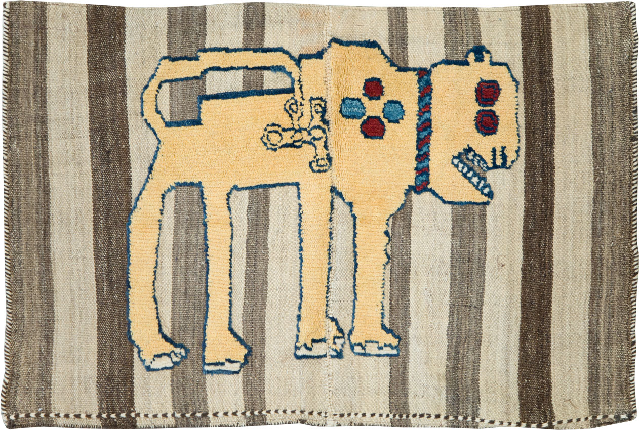 Vintage Persian Pictorial Souf Flatweave Kilim Throw Rug, No.28415 - Gsblank