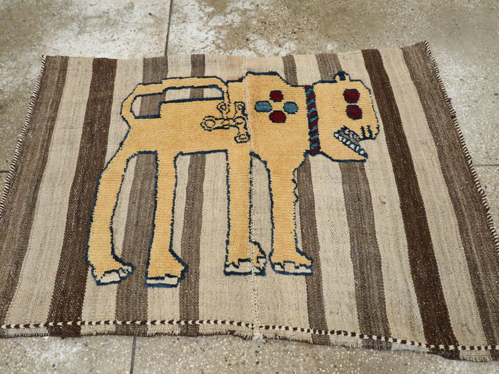 Vintage Persian Pictorial Souf Flatweave Kilim Throw Rug, No.28415 - Gsblank