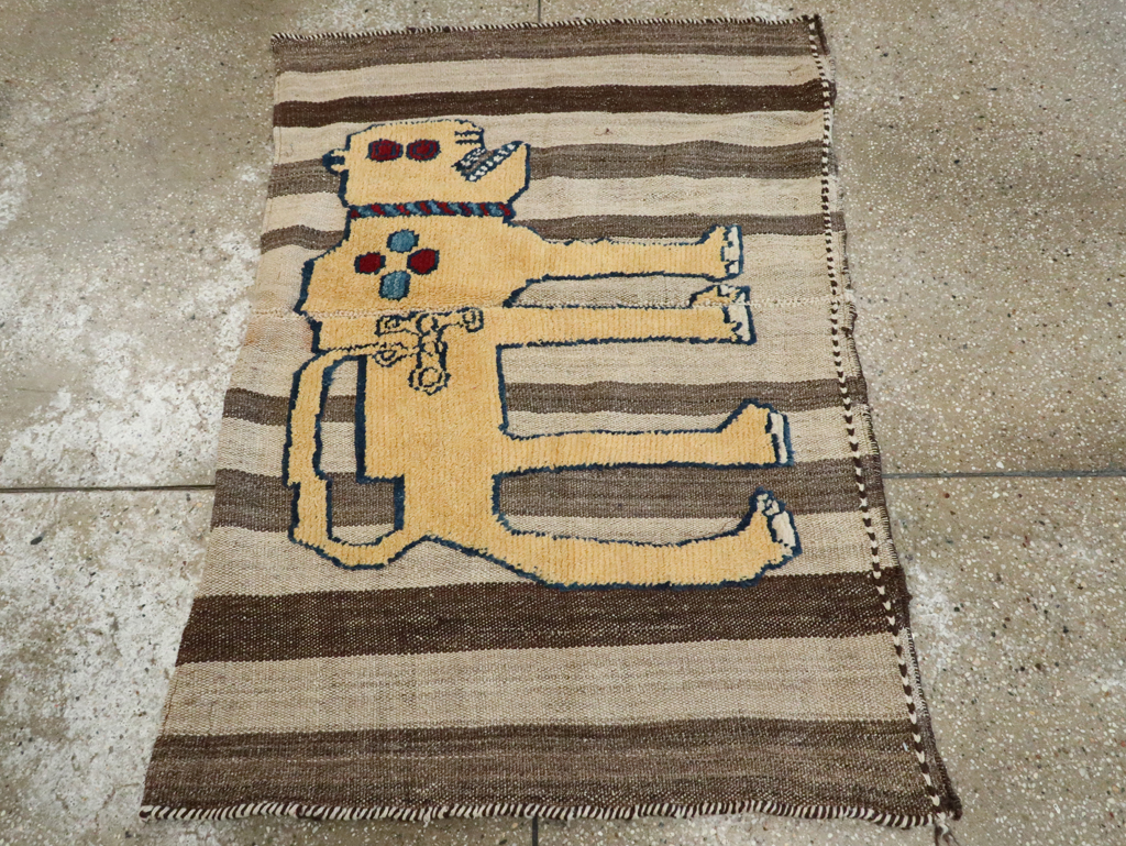 Vintage Persian Pictorial Souf Flatweave Kilim Throw Rug, No.28415 - Gsblank