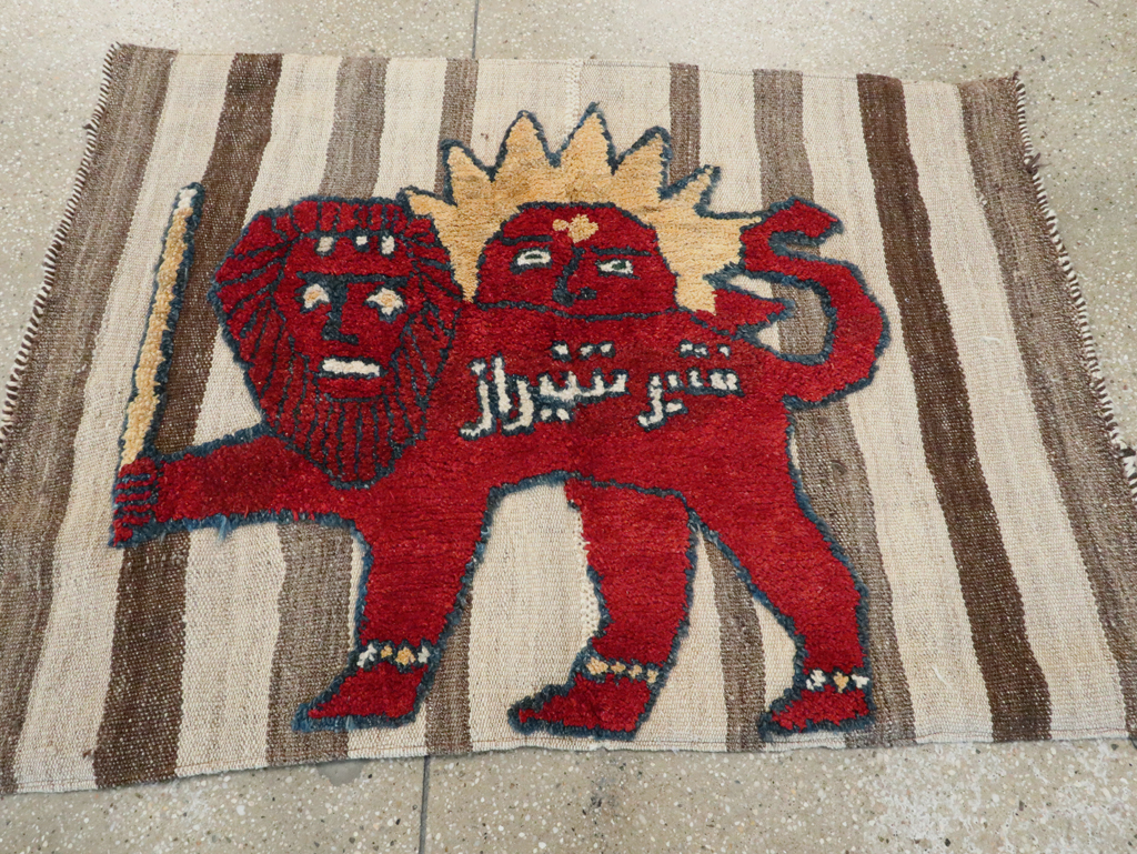 Vintage Persian Pictorial Souf Flatweave Kilim Throw Rug, No.28416 - Gsblank