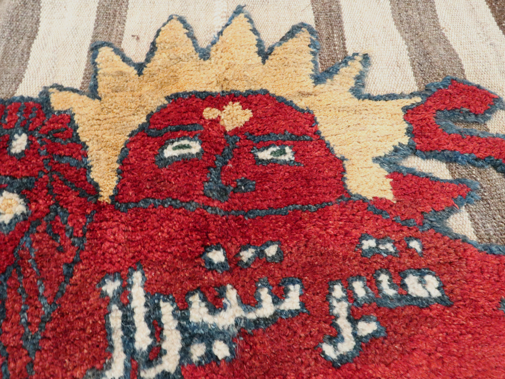 Vintage Persian Pictorial Souf Flatweave Kilim Throw Rug, No.28416 - Gsblank