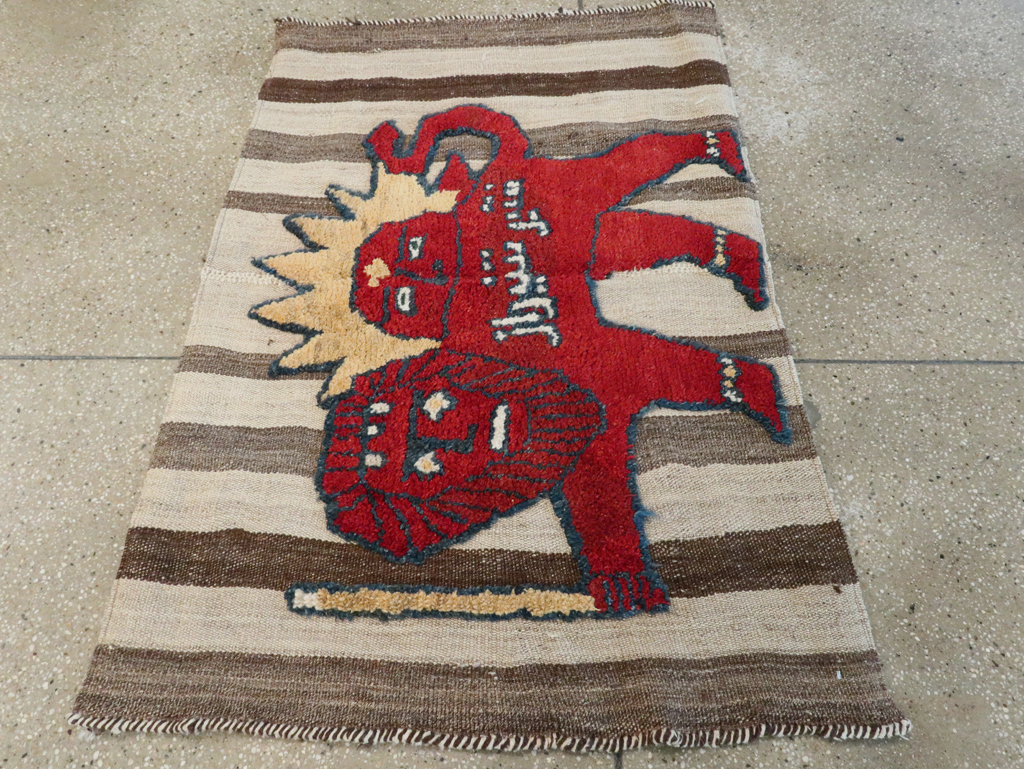 Vintage Persian Pictorial Souf Flatweave Kilim Throw Rug, No.28416 - Gsblank