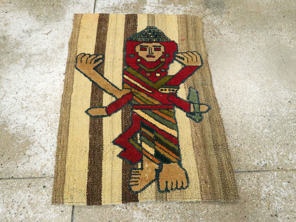 Vintage Persian Pictorial Souf Flatweave Kilim Throw Rug, No.28417 - Gsblank