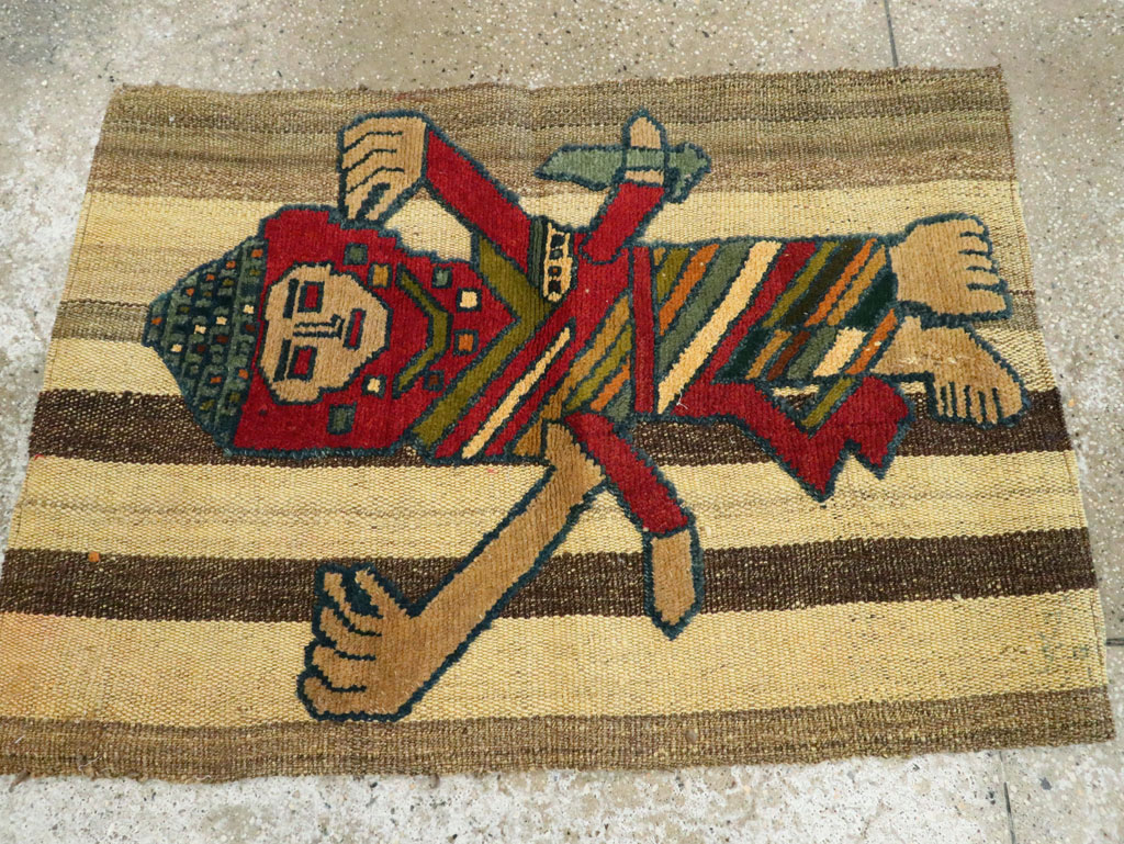 Vintage Persian Pictorial Souf Flatweave Kilim Throw Rug, No.28417 - Gsblank
