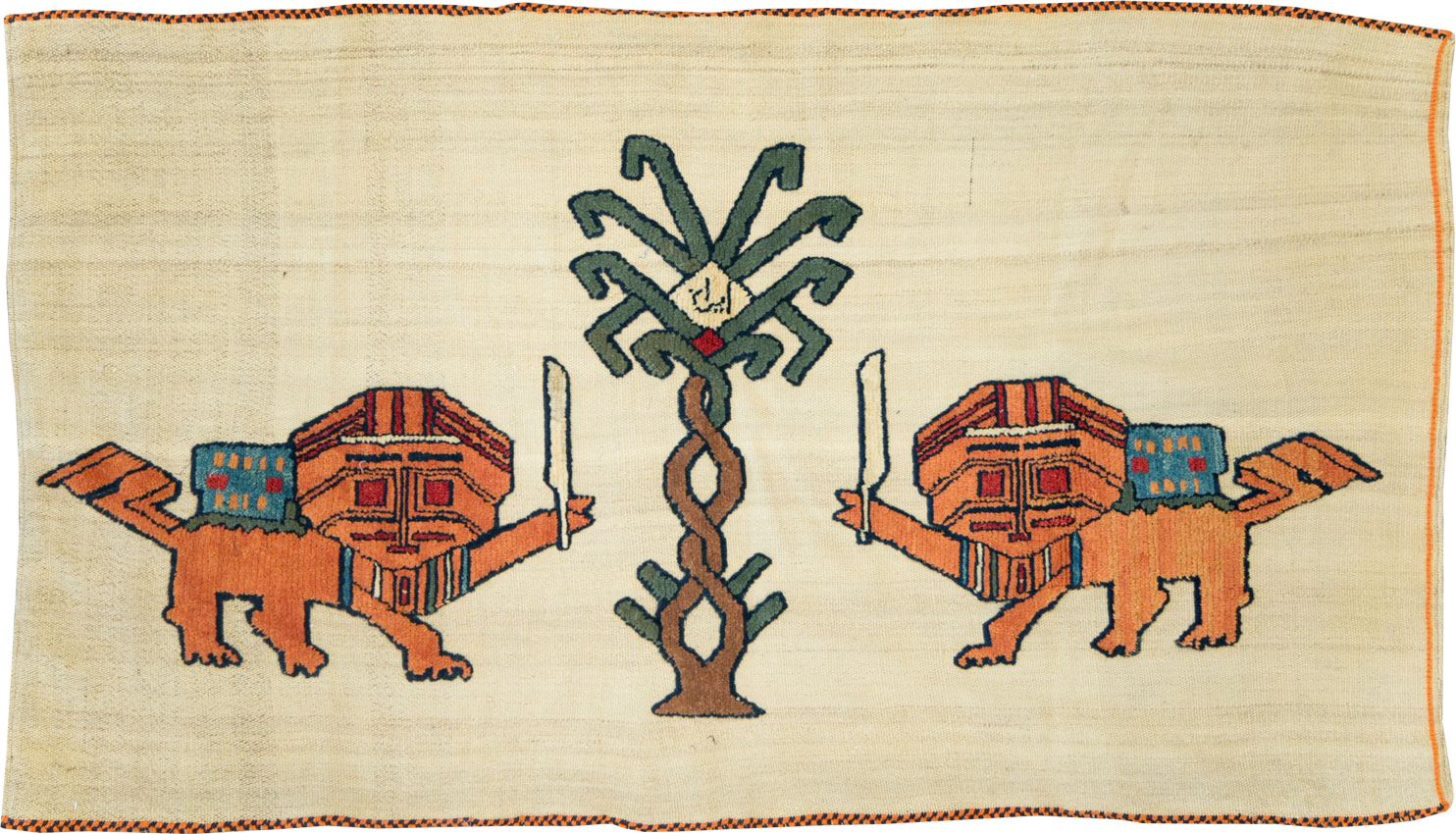 Vintage Persian Pictorial Souf Flatweave Kilim Throw Rug, No.28419 - Gsblank