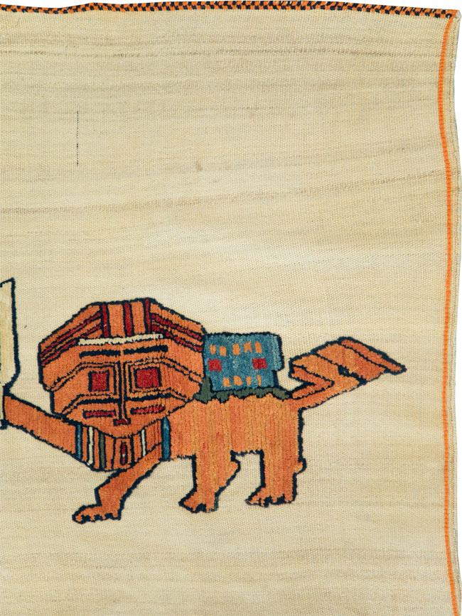 Vintage Persian Pictorial Souf Flatweave Kilim Throw Rug, No.28419 - Gsblank