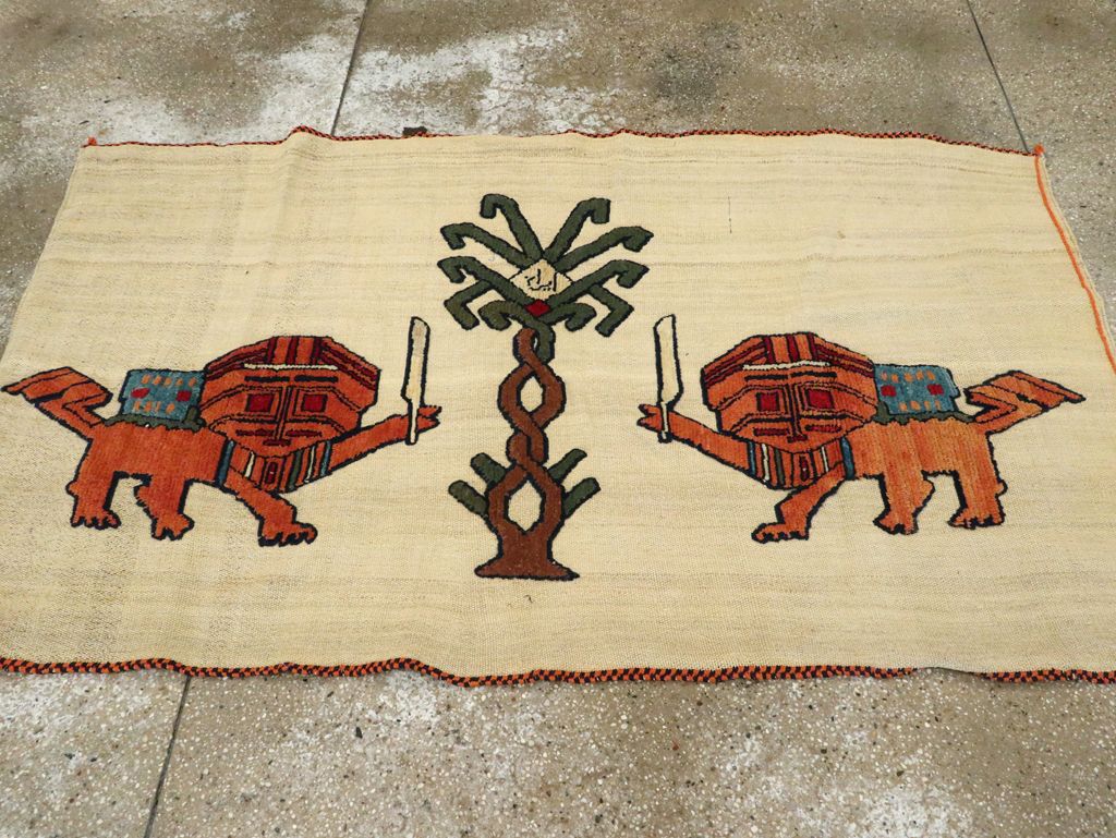 Vintage Persian Pictorial Souf Flatweave Kilim Throw Rug, No.28419 - Gsblank