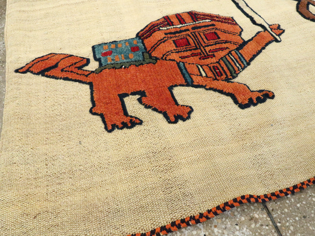 Vintage Persian Pictorial Souf Flatweave Kilim Throw Rug, No.28419 - Gsblank