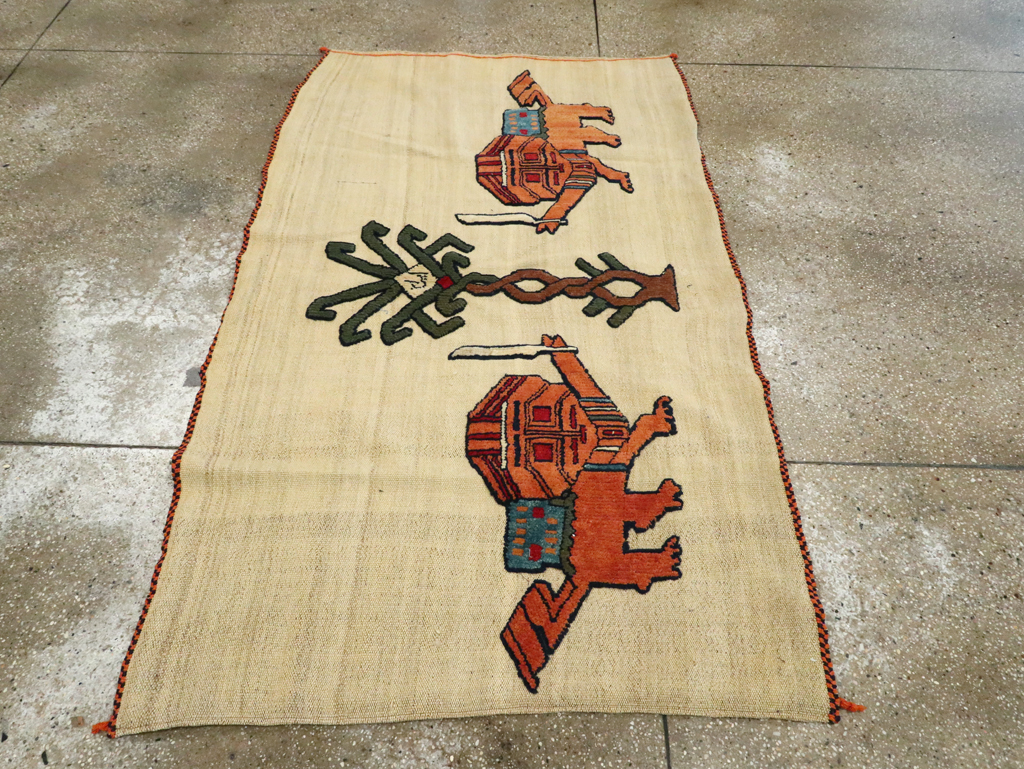 Vintage Persian Pictorial Souf Flatweave Kilim Throw Rug, No.28419 - Gsblank