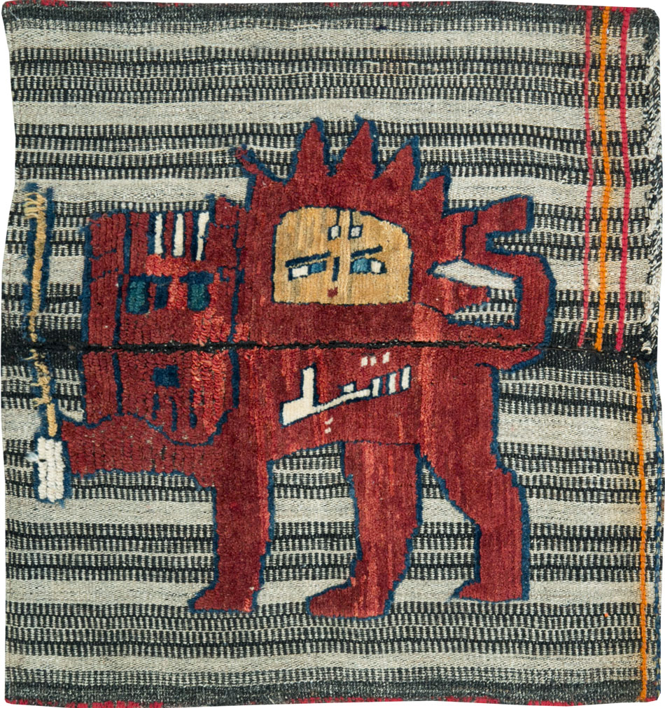 Vintage Persian Pictorial Souf Flatweave Kilim Throw Rug, No.28420 - Gsblank