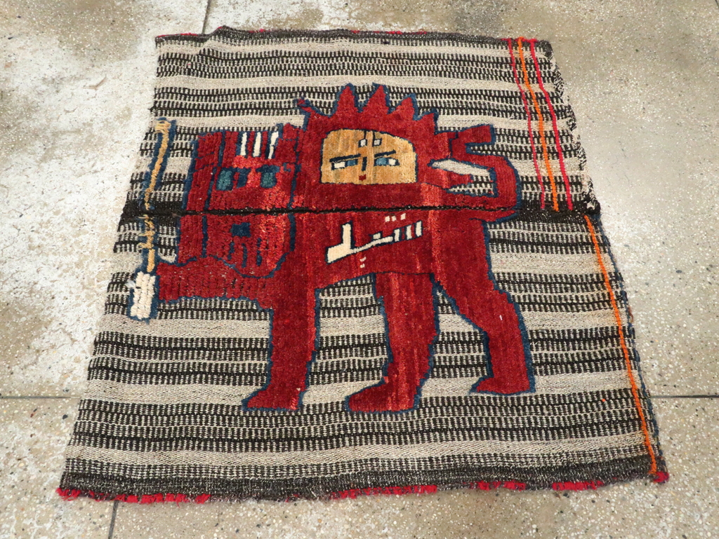 Vintage Persian Pictorial Souf Flatweave Kilim Throw Rug, No.28420 - Gsblank