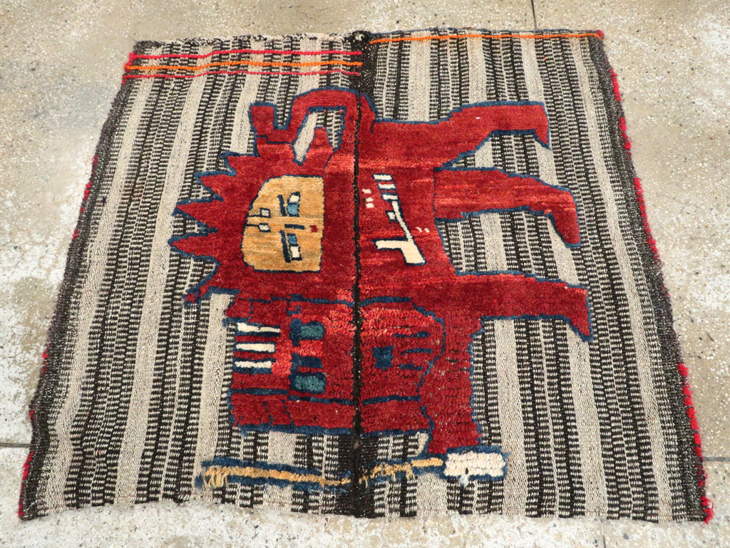 Vintage Persian Pictorial Souf Flatweave Kilim Throw Rug, No.28420 - Gsblank