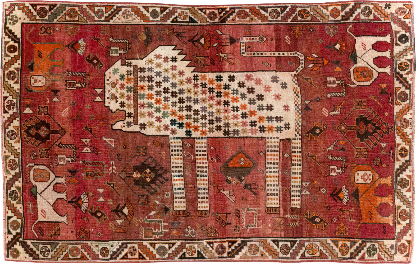 Vintage Persian Qashqai Pictorial Throw Rug, No.28434 - Gsblank