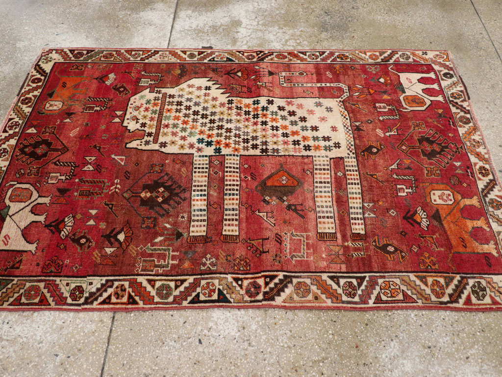 Vintage Persian Qashqai Pictorial Throw Rug, No.28434 - Gsblank