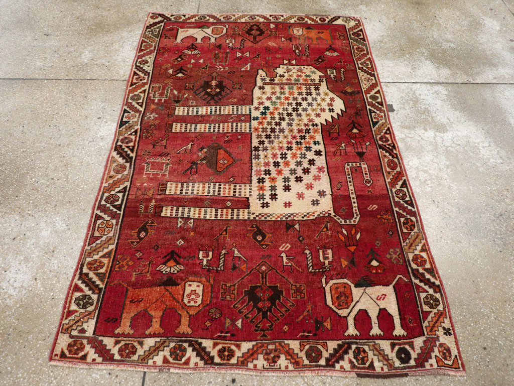 Vintage Persian Qashqai Pictorial Throw Rug, No.28434 - Gsblank