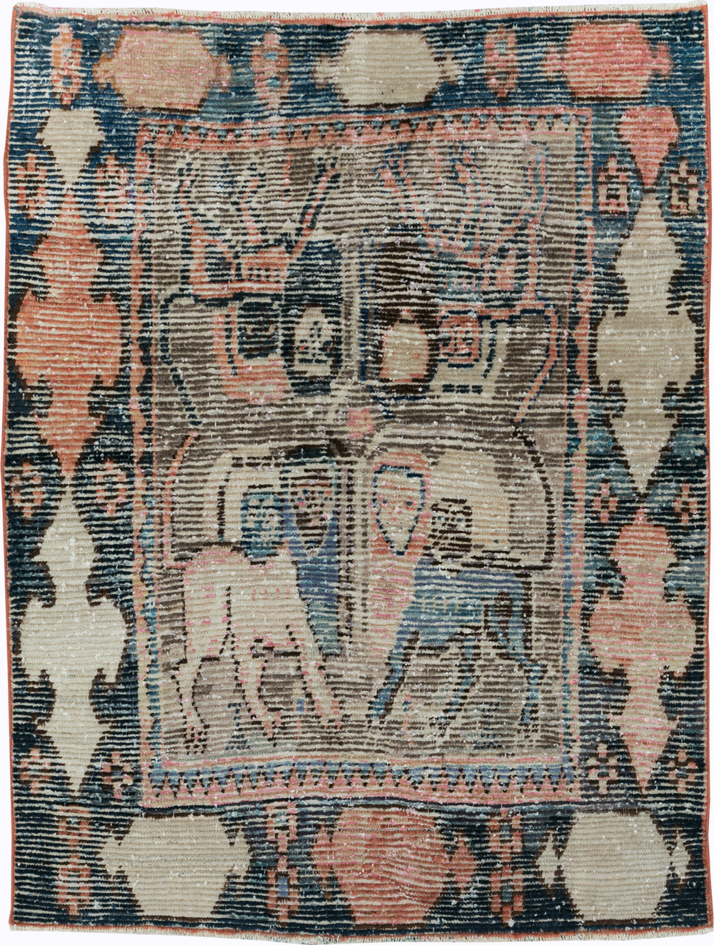 Vintage Persian Pictorial Gabbeh Accent Rug, No.28435 - Gsblank