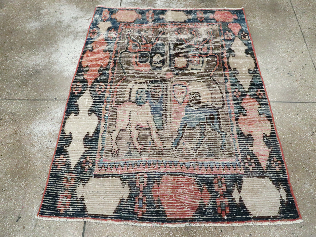 Vintage Persian Pictorial Gabbeh Accent Rug, No.28435 - Gsblank