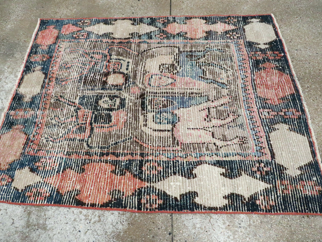 Vintage Persian Pictorial Gabbeh Accent Rug, No.28435 - Gsblank