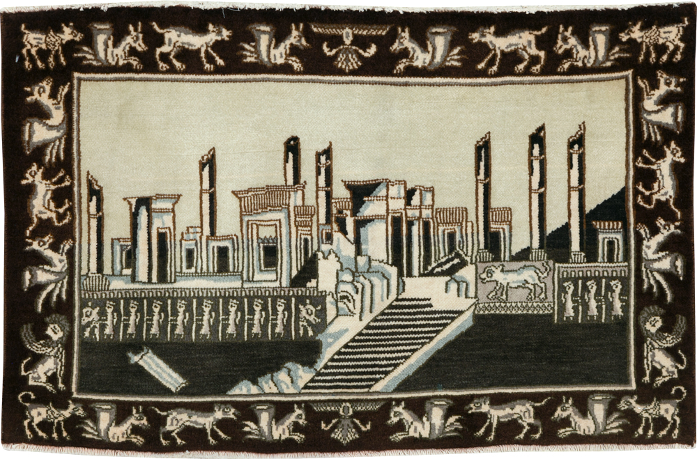 Vintage Persian Tabriz Pictorial Rug, No.28438 - Gsblank