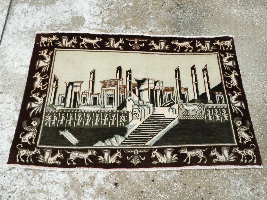 Vintage Persian Tabriz Pictorial Rug, No.28438 - Gsblank