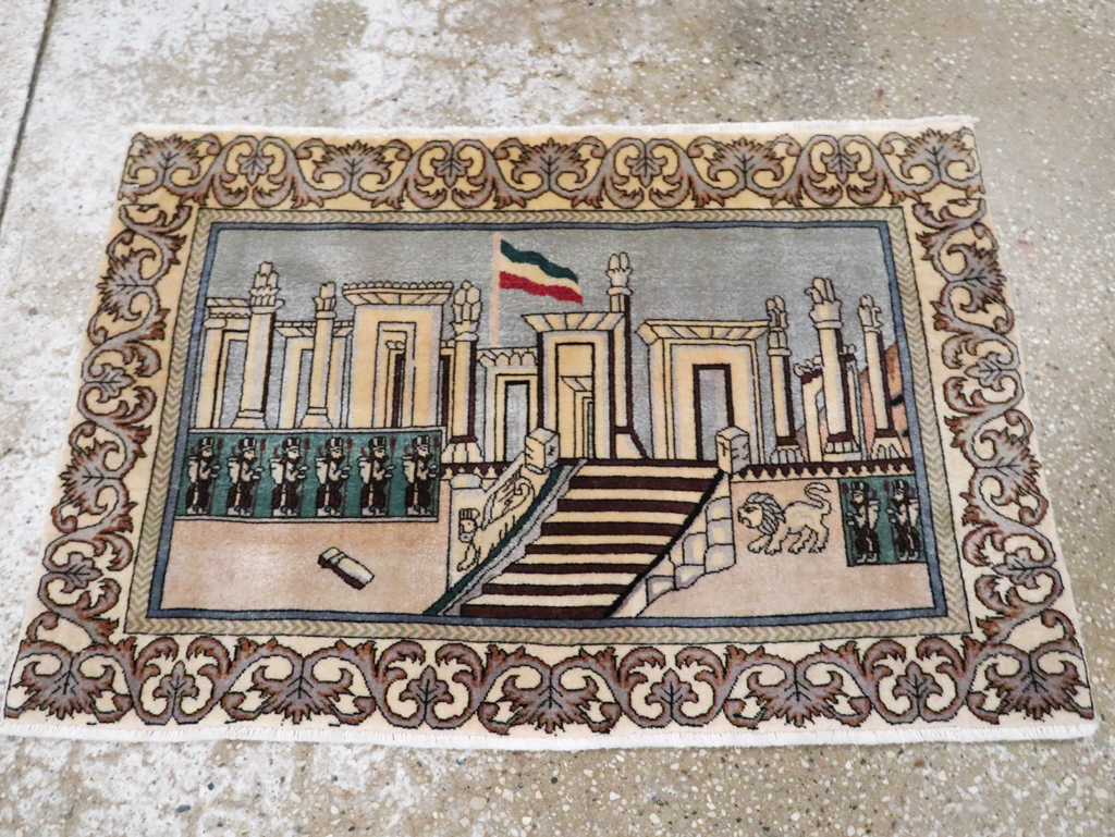 Vintage Persian Tabriz Pictorial Rug, No.28439 - Gsblank