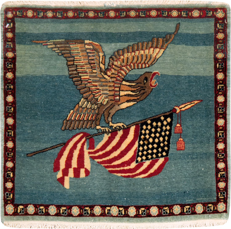 Antique Persian Kashan Flag Pictorial Rug, No.28460 - Gsblank