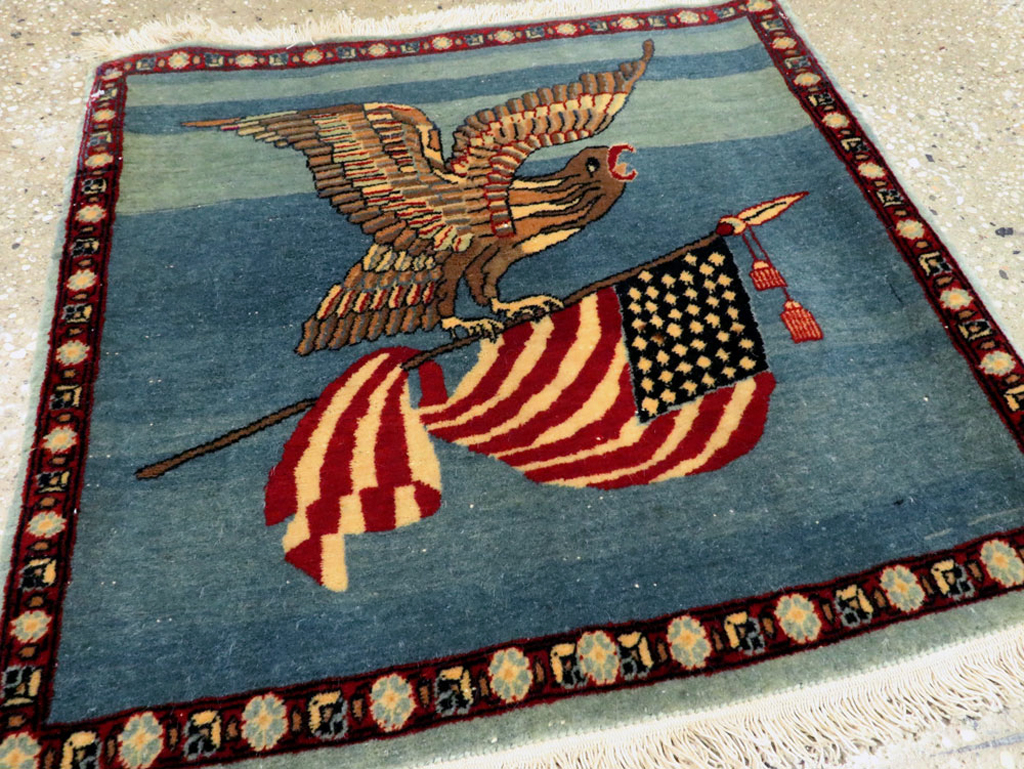 Antique Persian Kashan Flag Pictorial Rug, No.28460 - Gsblank