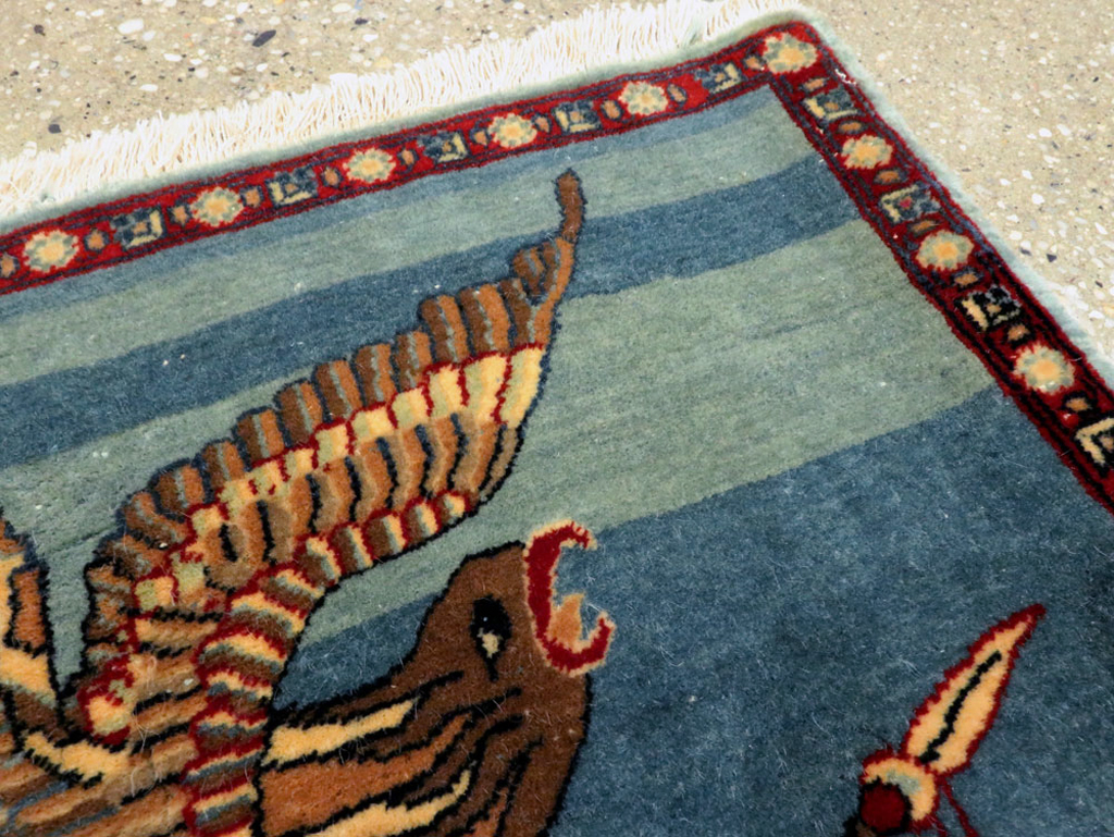 Antique Persian Kashan Flag Pictorial Rug, No.28460 - Gsblank