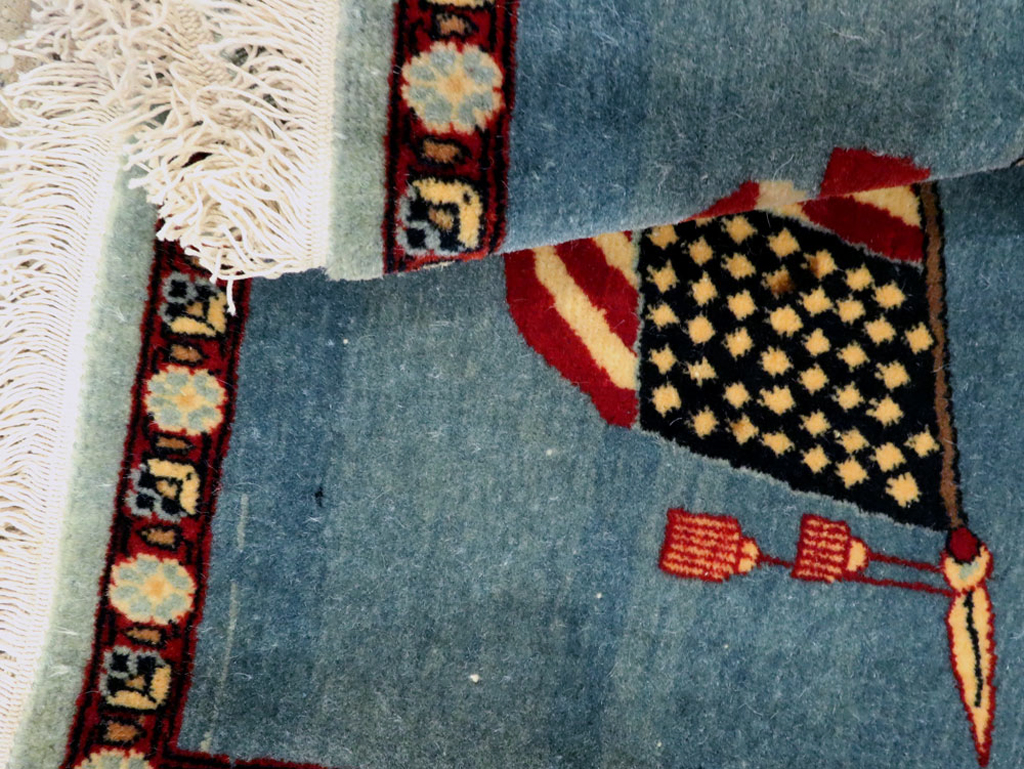 Antique Persian Kashan Flag Pictorial Rug, No.28460 - Gsblank