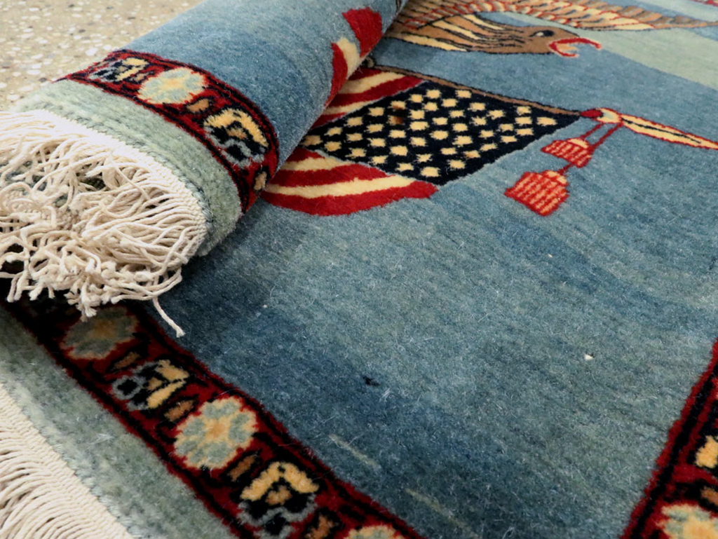 Antique Persian Kashan Flag Pictorial Rug, No.28460 - Gsblank