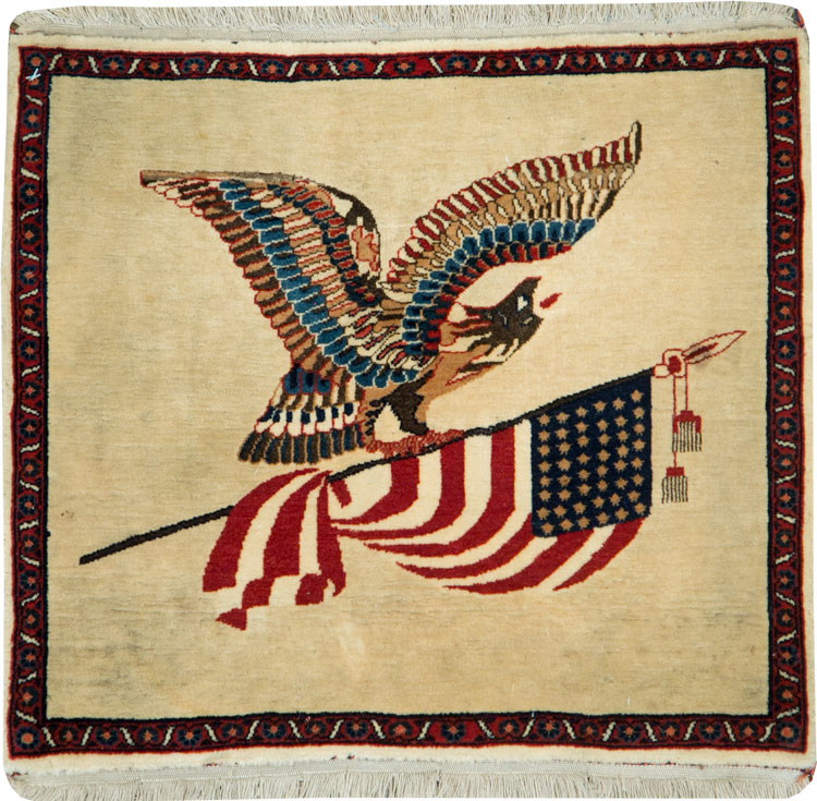 Antique Persian Kashan Flag Pictorial Rug, No.28461 - Gsblank