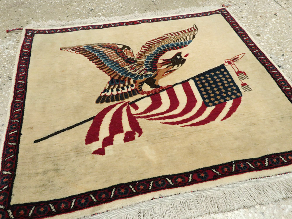 Antique Persian Kashan Flag Pictorial Rug, No.28461 - Gsblank