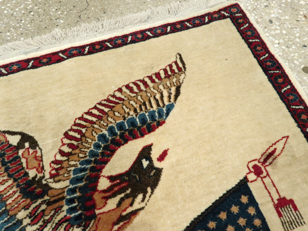 Antique Persian Kashan Flag Pictorial Rug, No.28461 - Gsblank