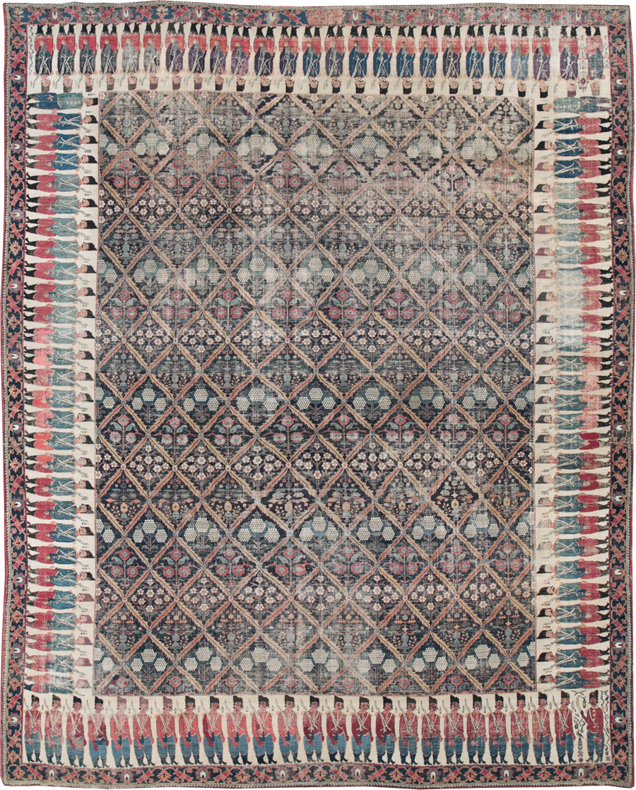 19th Century Antique Persian Joshegan Pictorial Large Carpet, No.28464 - Gsblank