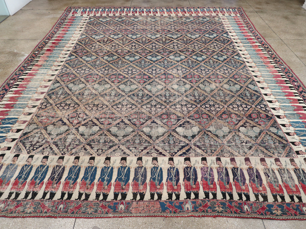 19th Century Antique Persian Joshegan Pictorial Large Carpet, No.28464 - Gsblank