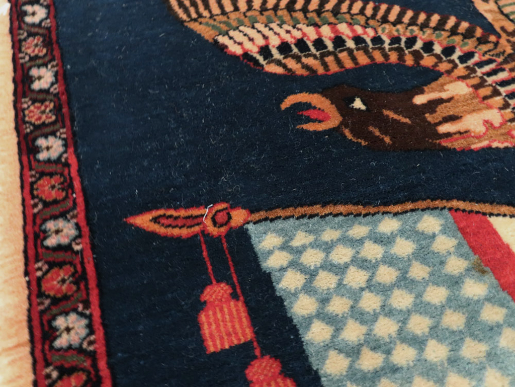 Vintage Persian Kashan Flag Pictorial Rug, No.28467 - Gsblank