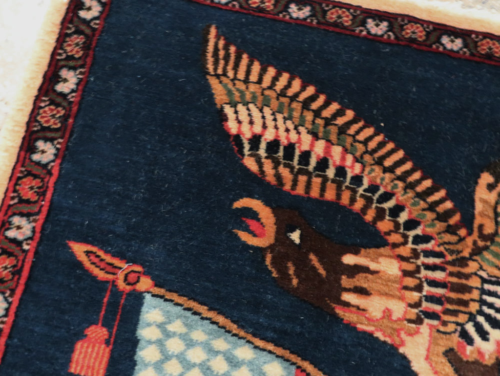 Vintage Persian Kashan Flag Pictorial Rug, No.28467 - Gsblank